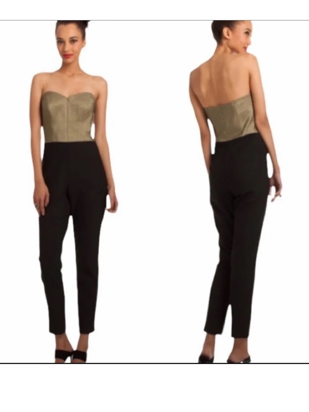 TRINA TURK Vendetta Strapless Jumpsuit Gold Metallic & Black Size 6